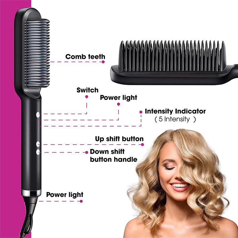 New 2 In 1 Hair Straightener Hot Comb Negative Ion Curling Tong